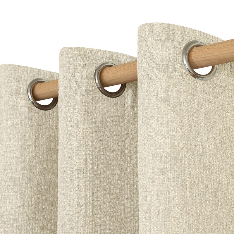 LAMIT Linen Curtains 84 inch Length 2 Panels, Grommet Thick Soft Light Filtering Curtains Privacy Living Room Window Drapes for Bedroom/Farmhouse, W52 x L84, Natural Beige - Image 1