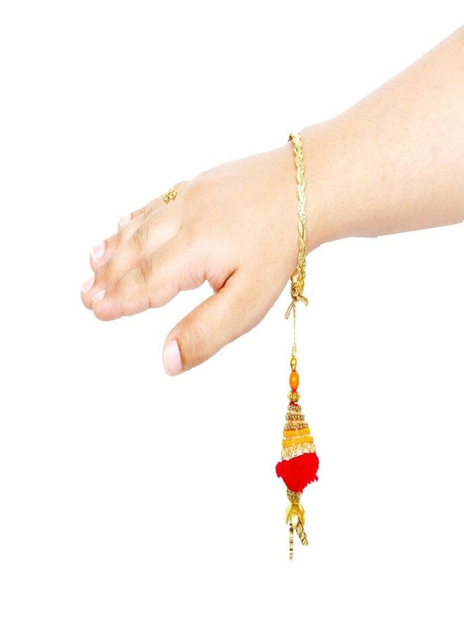 SUNINOW RAKSHBANDHAN SPECIAL RAKHI COMBO PACK OF 3 GOLDEN WRIST BAND ,LUMBA SET RAKHI FOR BROTHER BHABHI AND KIDS WITH ROLI FOR TILAK CEREMONY DESIGNER SWASTIK LUMBA RAKHI COMBO | RAKHI FOR BROTHER | RAKHI GIFT | RAKHI FOR BHABHI | RAKHI FOR BROTHER RAKSHA BANDHAN BRACELET | RAKHI SET | RAKHI THALI - Image 2