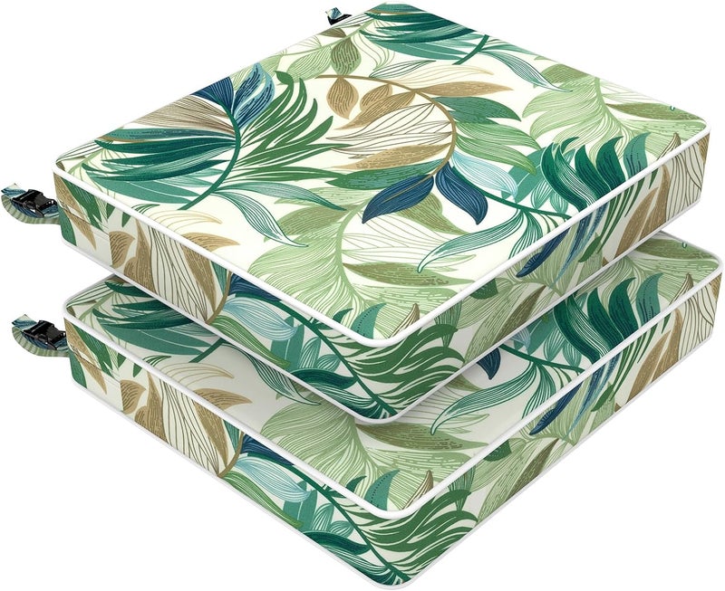 LVTXIII Outdoor Chair Cushions 18.5x16x3 Inch, Square Water-Repellent Patio Seat Cushions with Ties & Hidden Zipper, 2 Pack Thick Foam Chair Pads for Garden Furniture, Lush Leaf Green - Image 1