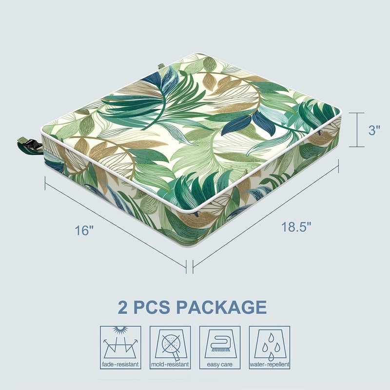 LVTXIII Outdoor Chair Cushions 18.5x16x3 Inch, Square Water-Repellent Patio Seat Cushions with Ties & Hidden Zipper, 2 Pack Thick Foam Chair Pads for Garden Furniture, Lush Leaf Green - Image 3