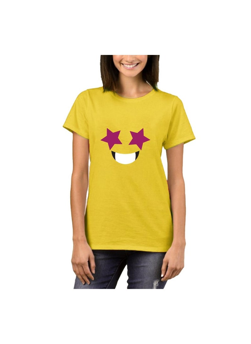 PRINTSHOP4ME - Adult Yellow Smiley Face T-Shirt Unisex Round Neck Short Sleeve Cotton T-Shirt-Soft And Comfortable Tshirt - Image 1