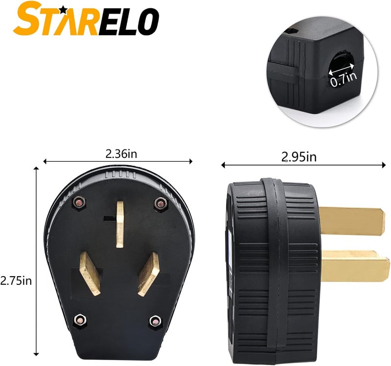 STARELO 10-30P & 10-50P Angle Plug, 30/50A 125/250V 3 Pole 3 Wire, No Grounding, Straight Blade 3 Prong Male Plug, Heavy Duty Industrial Grade Power Plug(10-30&50P) - Image 3