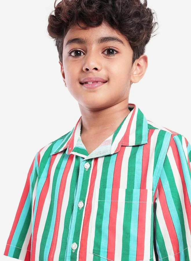 بونكيدز Regular Long Sleeve Printed Multicolour Cotton Shirt For Boys 100 % Cotton