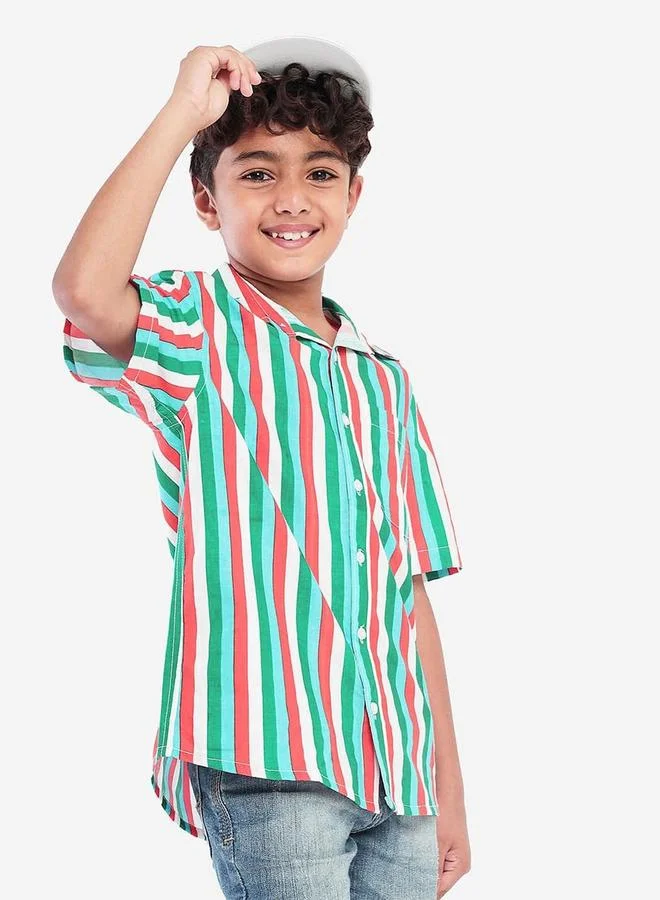 بونكيدز Regular Long Sleeve Printed Multicolour Cotton Shirt For Boys 100 % Cotton