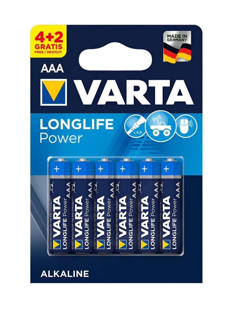 VARTA 6 Pcs AAA Long Life Power Alkaline 1.5V Battery 