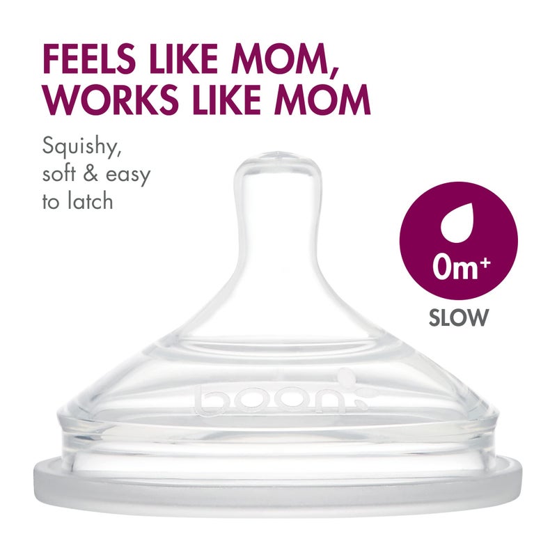 Boon Nursh Reusable Silicone Pouch Baby Bottles - Slow Flow Nipple - Silicone Baby Bottle Pouch and Nipple - Baby Feeding Essentials - Pink - 0-3 Months - 3 Count - 4 Ounce - Image 5