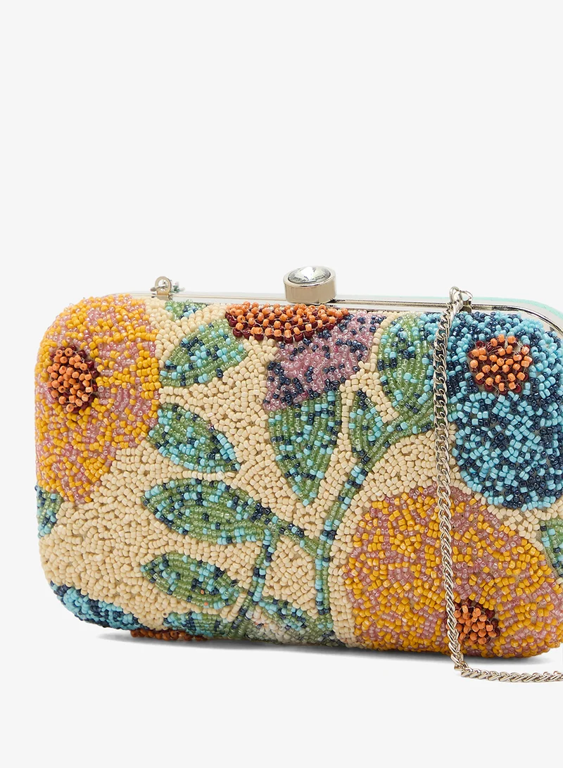 Ginger Boutique White Embroidered Beaded Floral Clutch for Women | Best Price UAE
