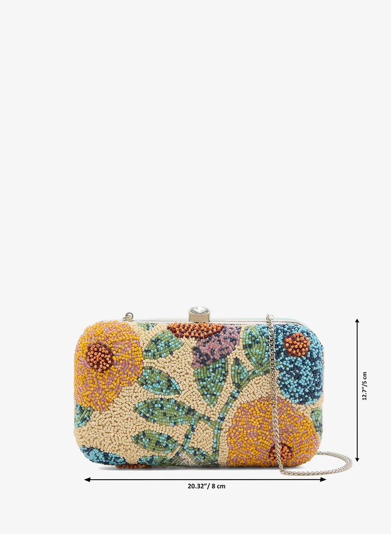 Ginger Boutique White Embroidered Beaded Floral Clutch for Women | Best Price UAE