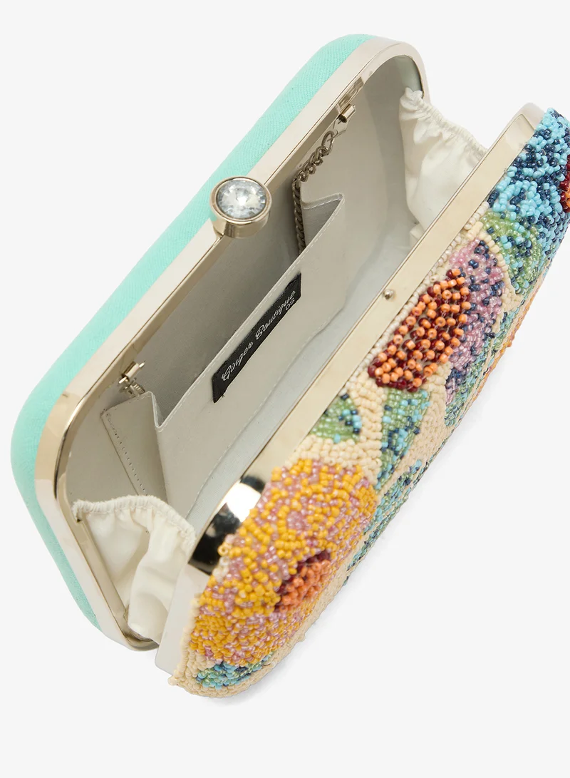 Ginger Boutique White Embroidered Beaded Floral Clutch for Women | Best Price UAE