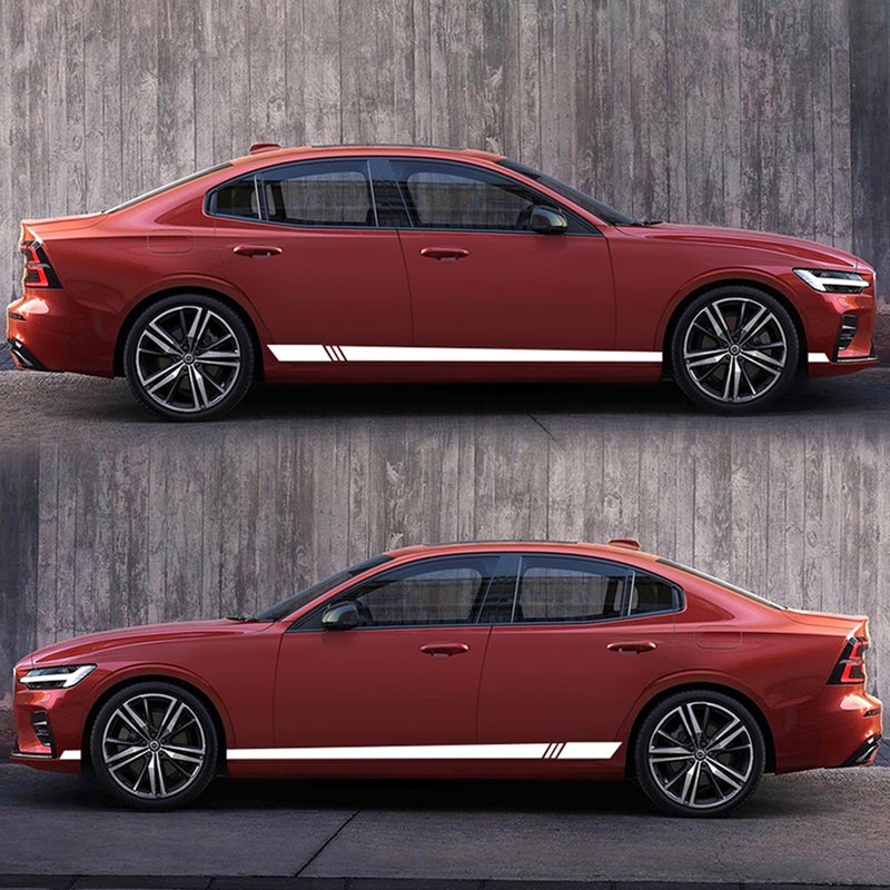 🚗 ملصقات جانبية للسيارة شريط زخرفي خارجي أبيض مقاس ٨ سم عدد ٢ سهلة التركيب والإزالة - Image 5