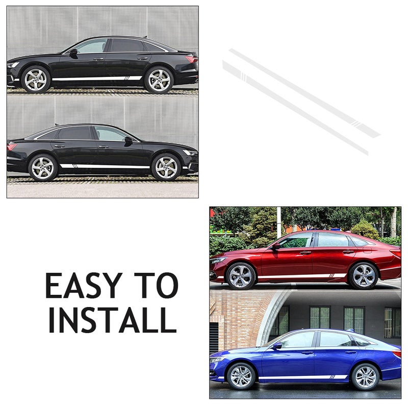 🚗 ملصقات جانبية للسيارة شريط زخرفي خارجي أبيض مقاس ٨ سم عدد ٢ سهلة التركيب والإزالة - Image 4