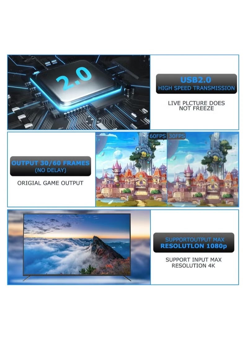 UMIXPRO Portable Audio Video Capture Cards HDMI to USB 2.0 1080P 4K Record Via DSLR Camcorder Action Cam for High Definition Acquisition Live Broadcasting - Image 4