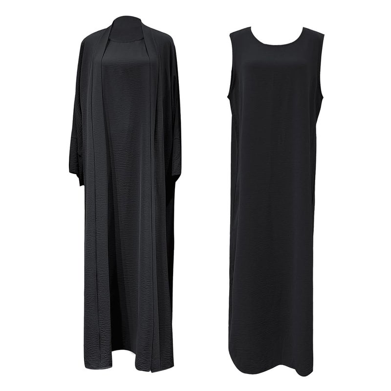 khalat 2PCS Women's Muslim Dresses Abaya Islamic Dubai Prayer Dress Robe Long Cardigan Maxi Dress Black - Image 5