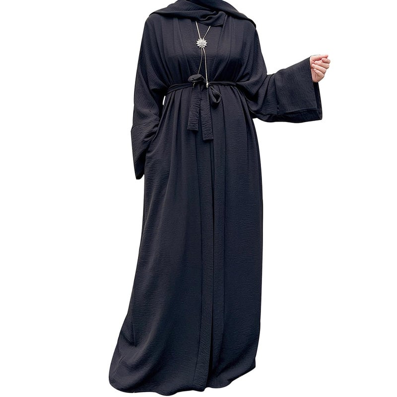 khalat 2PCS Women's Muslim Dresses Abaya Islamic Dubai Prayer Dress Robe Long Cardigan Maxi Dress Black - Image 2