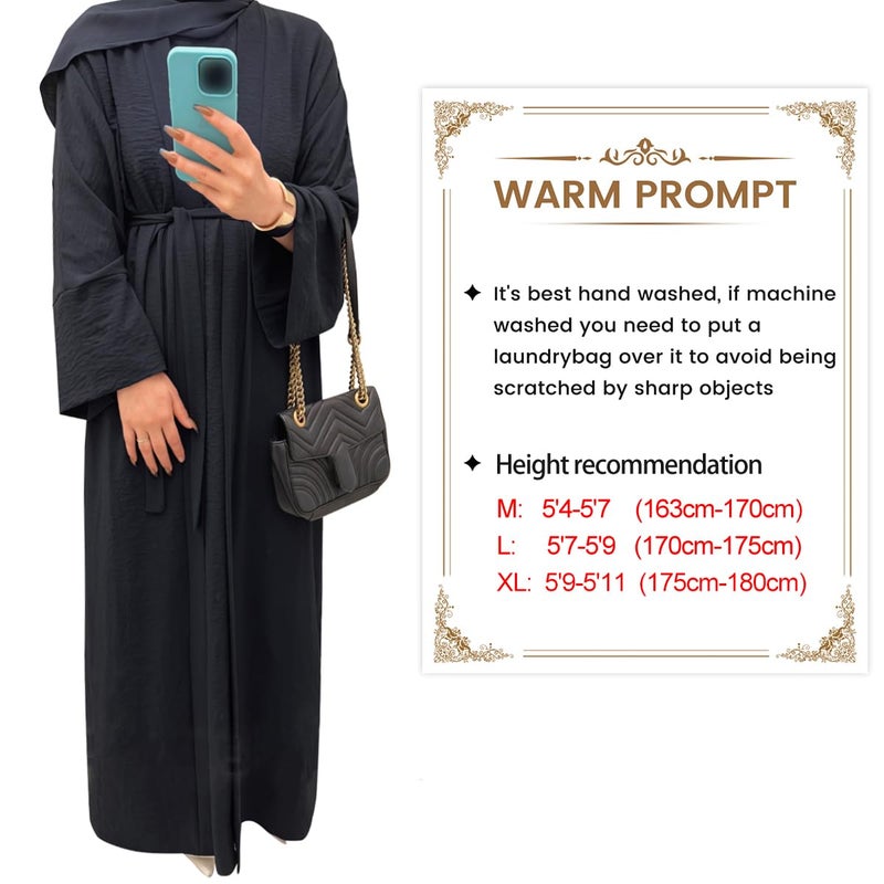 khalat 2PCS Women's Muslim Dresses Abaya Islamic Dubai Prayer Dress Robe Long Cardigan Maxi Dress Black - Image 3