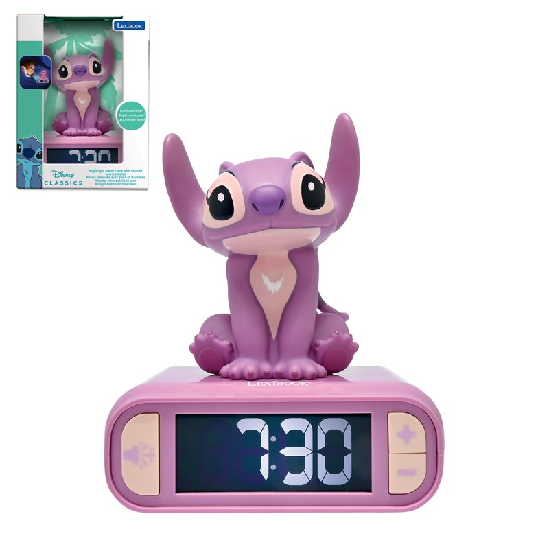 LEXiBOOK Disney Stitch Angel Night Light Alarm Clock Sounds and Melodies Backlit LCD Screen Luminous Snooze Pink RL800D1 - Image 2