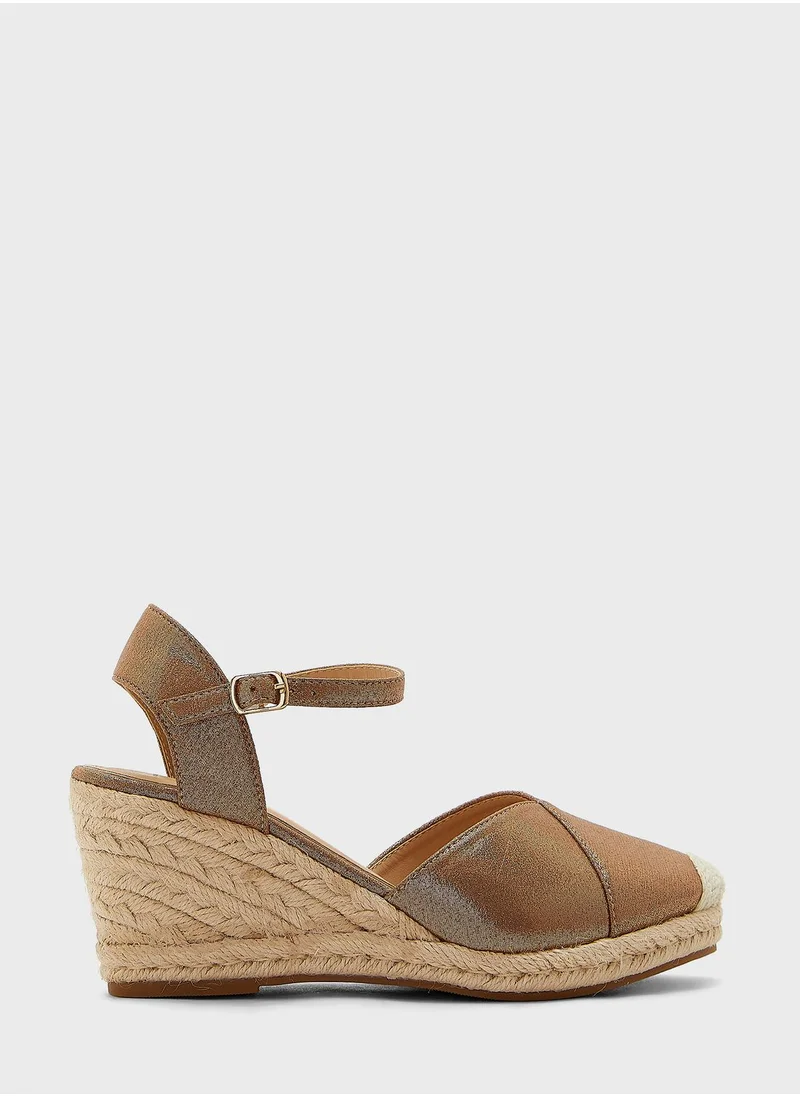 ELLA Mixed Material Metallic Wedge Sandal