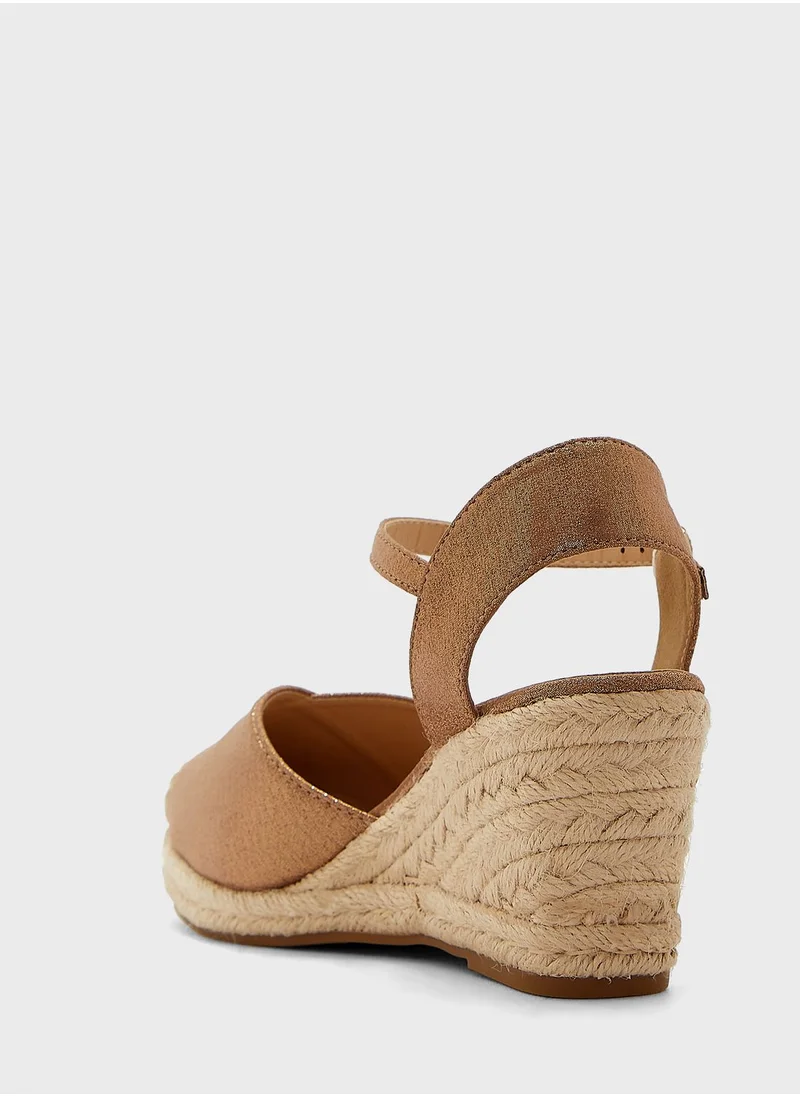 ELLA Mixed Material Metallic Wedge Sandal