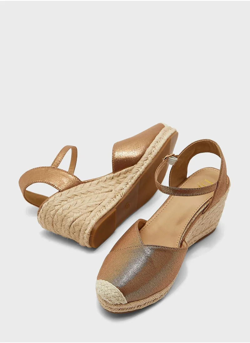ELLA Mixed Material Metallic Wedge Sandal