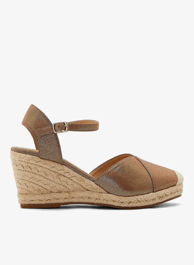 ELLA Mixed Material Metallic Wedge Sandal