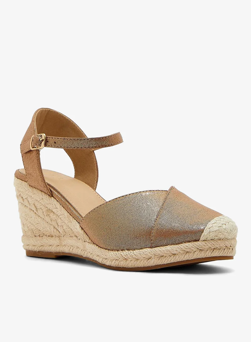 ELLA Mixed Material Metallic Wedge Sandal