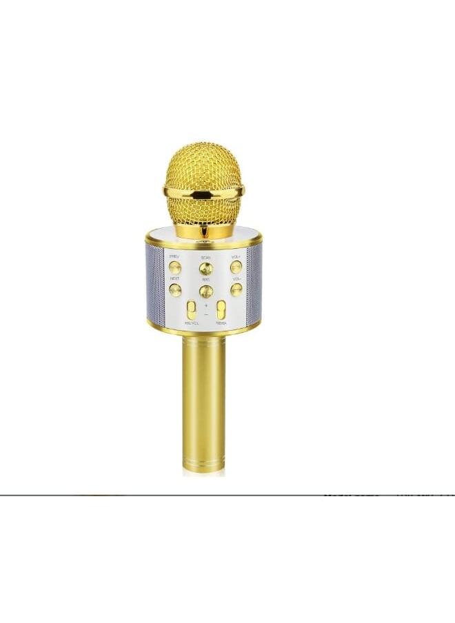 Generic - WS-858 Wireless Bluetooth Handheld Microphone Stand Karaoke Mike with Speaker Audio Recording for Cellphone (Gold/Silver) - Image 1