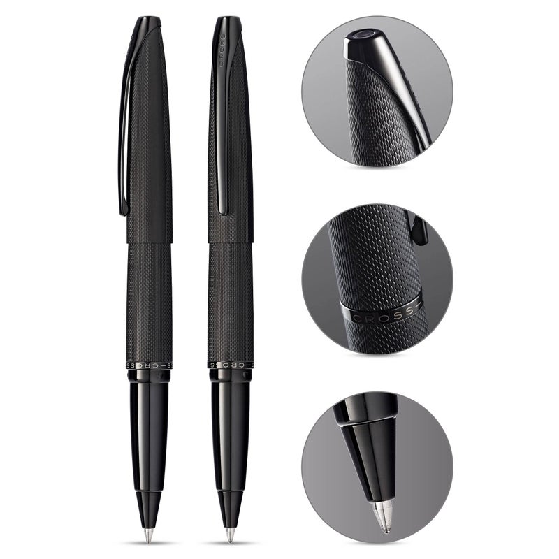 Cross ATX Refillable Rollerball Pen Presented in a Luxury Gift Box - Medium Point, Black Ink, Sandblasted Black - Image 2