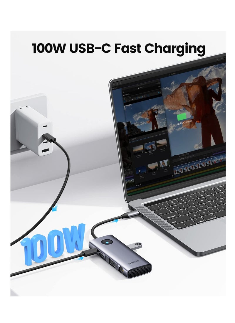 Orico - 8 in 1 Laptop Usb C Dock With 4k Hdmi Vga 3 Usb 3.0 and 1 Usb 2.0 100w Power  Compatible With Macbook Ipad Other Type C Devices - Image 1