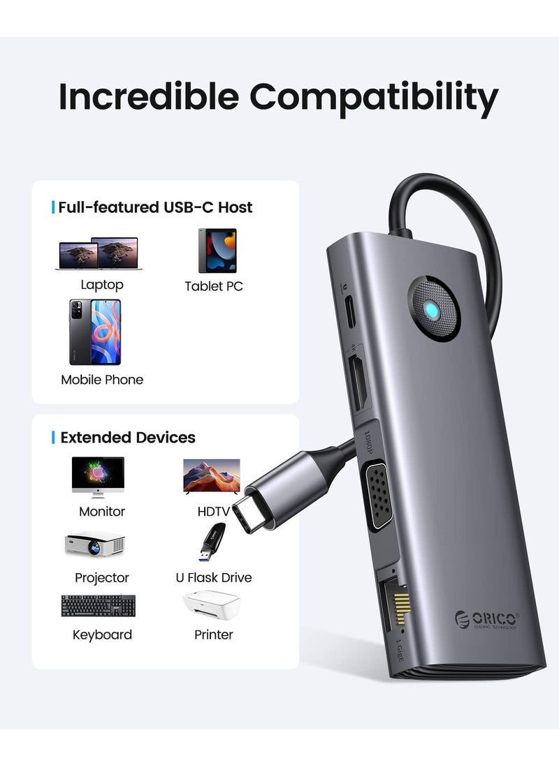 Orico - 8 in 1 Laptop Usb C Dock With 4k Hdmi Vga 3 Usb 3.0 and 1 Usb 2.0 100w Power  Compatible With Macbook Ipad Other Type C Devices - Image 1