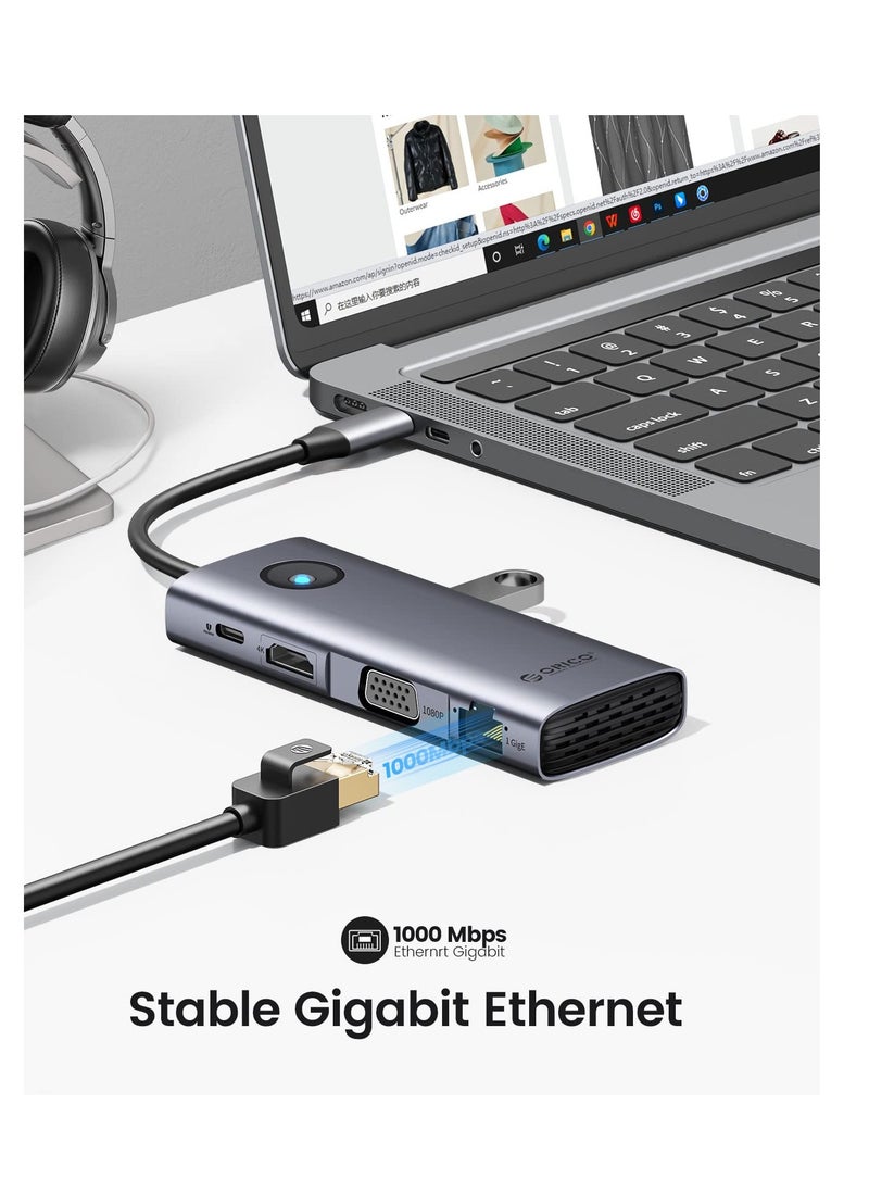 Orico - 8 in 1 Laptop Usb C Dock With 4k Hdmi Vga 3 Usb 3.0 and 1 Usb 2.0 100w Power  Compatible With Macbook Ipad Other Type C Devices - Image 1