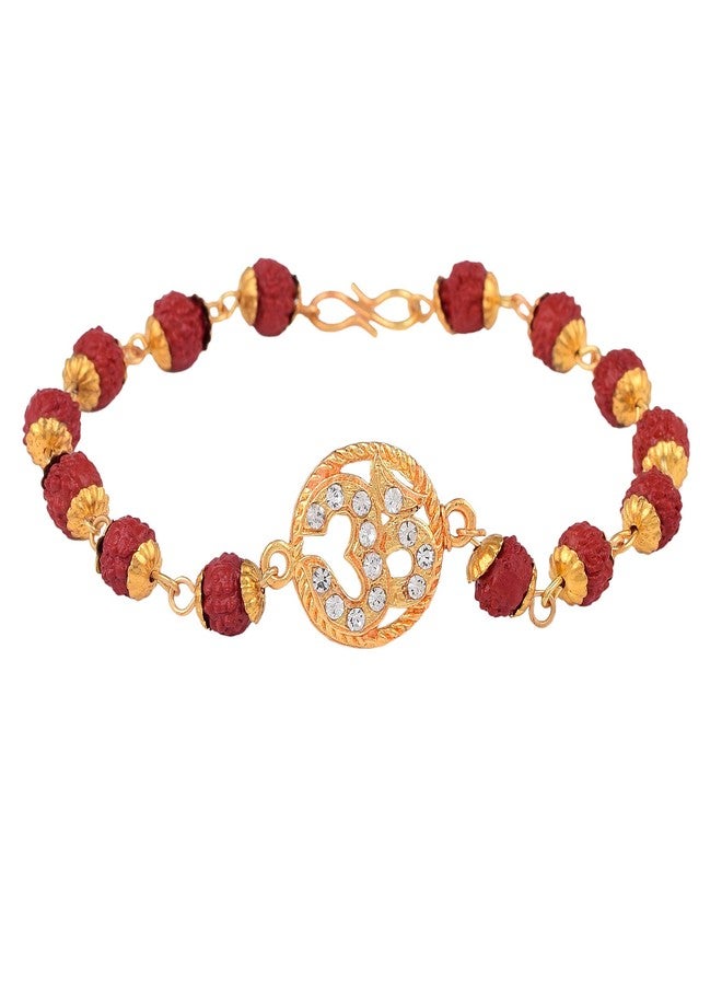 Morir Gold Plated Designer Om Ohm Symbol CZ Studded with Rudhraksh Traditional Rakhee Bracelet Band for Rakshabandhan - Image 1