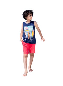 Zumba set with navy blue shirt and fuchsia shorts