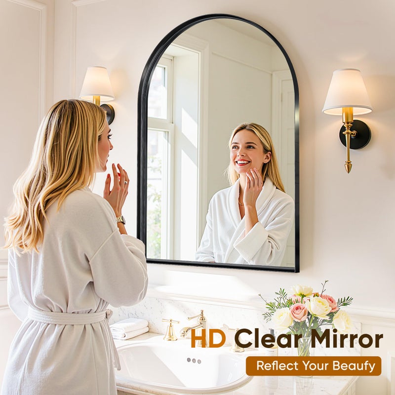Antok Arched Mirror 24"x36", Bathroom Mirror, Wall Mounted Vanity Mirror with Arch Metal Frame for Bathroom, Over Sink, Bedroom, Living Room, Deep Frame, Black - Image 4
