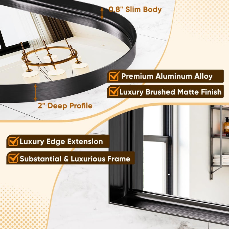 Antok Arched Mirror 24"x36", Bathroom Mirror, Wall Mounted Vanity Mirror with Arch Metal Frame for Bathroom, Over Sink, Bedroom, Living Room, Deep Frame, Black - Image 3