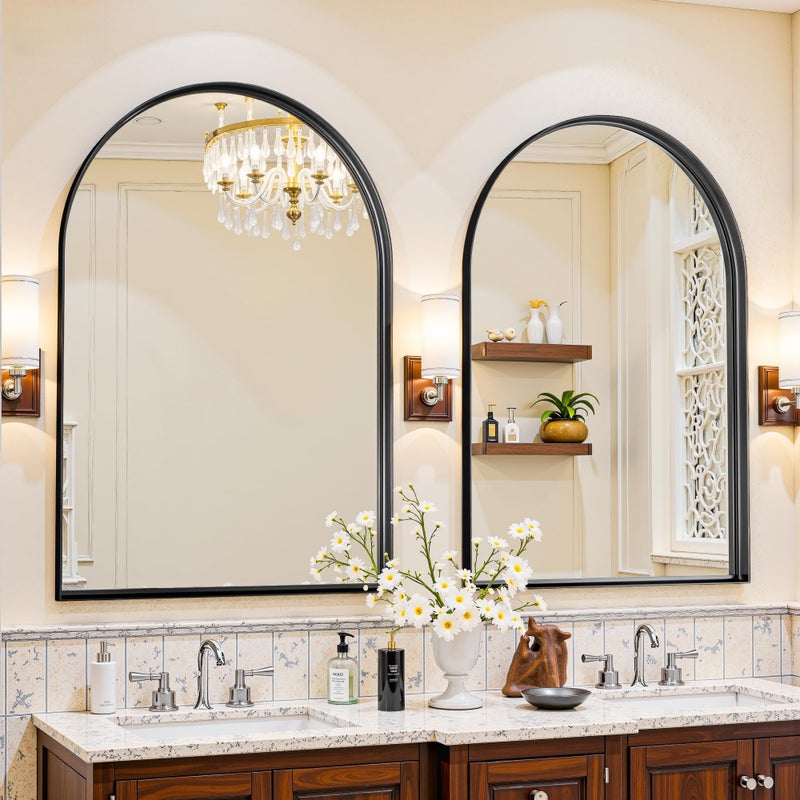 Antok Arched Mirror 24"x36", Bathroom Mirror, Wall Mounted Vanity Mirror with Arch Metal Frame for Bathroom, Over Sink, Bedroom, Living Room, Deep Frame, Black - Image 2