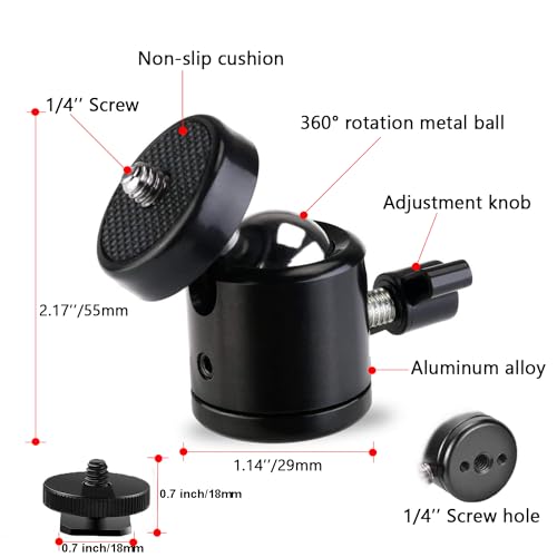 EszkozTA Universal 1/4" Swivel Mini Ball Head Screw Tripod Mount with Hot Shoe（2 Pack）, Eszkozta 360 Degree Rotating Mount Base Adapter for DSLR Cameras HTC Vive Tripods Monopods Camcorder Light Stand… - Image 2