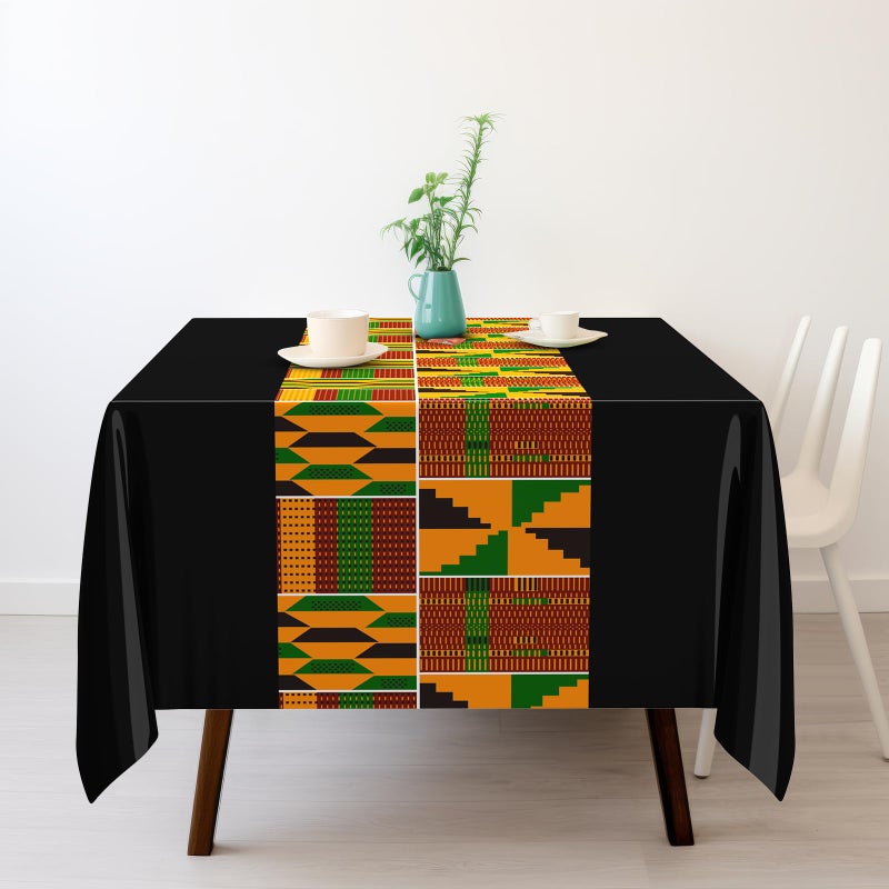 Oudain 6 Pcs 54" x 108" Kente Plastic Tablecloths Black History Month Table Covers Juneteenth Tablecloths Disposable African American Table Decorations for Kwanzaa Home Decor(Black,Fresh) - Image 5