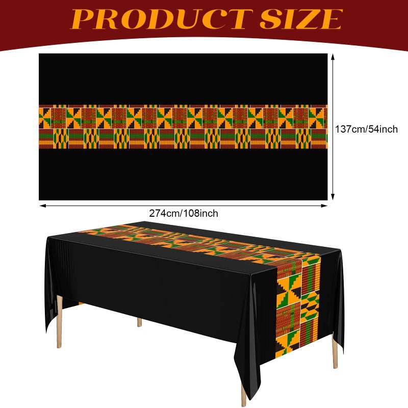 Oudain 6 Pcs 54" x 108" Kente Plastic Tablecloths Black History Month Table Covers Juneteenth Tablecloths Disposable African American Table Decorations for Kwanzaa Home Decor(Black,Fresh) - Image 2