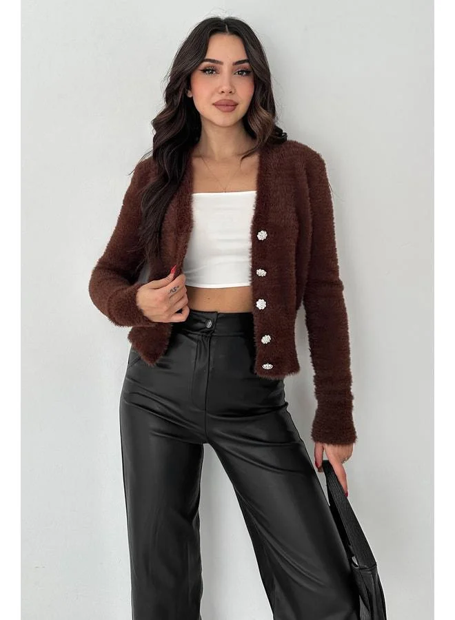 نوا نوا كارديجان نسائي فروي بأزرار زهرية - إزهار ناعم