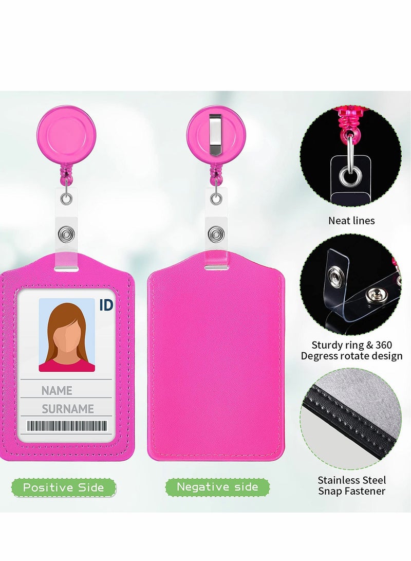 24 Sets Retractable Badge Reels with Multi-Color PU Leather ID Holders for Students, Teachers, Nurses & Doctors - Vertical Clip Design - Image 3
