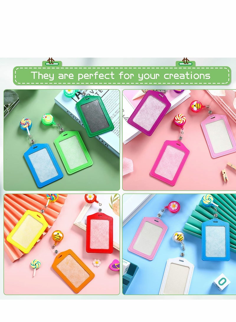 24 Sets Retractable Badge Reels with Multi-Color PU Leather ID Holders for Students, Teachers, Nurses & Doctors - Vertical Clip Design - Image 5