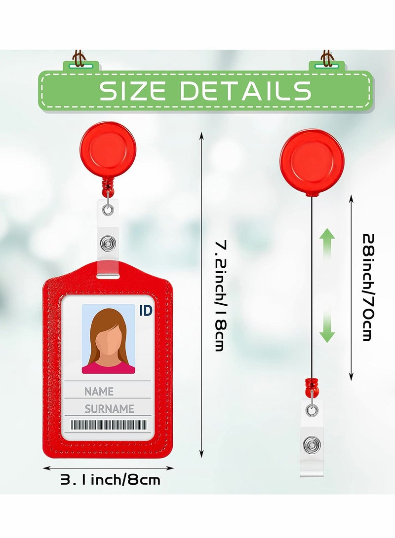 24 Sets Retractable Badge Reels with Multi-Color PU Leather ID Holders for Students, Teachers, Nurses & Doctors - Vertical Clip Design - Image 2