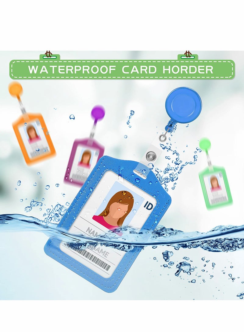 24 Sets Retractable Badge Reels with Multi-Color PU Leather ID Holders for Students, Teachers, Nurses & Doctors - Vertical Clip Design - Image 4