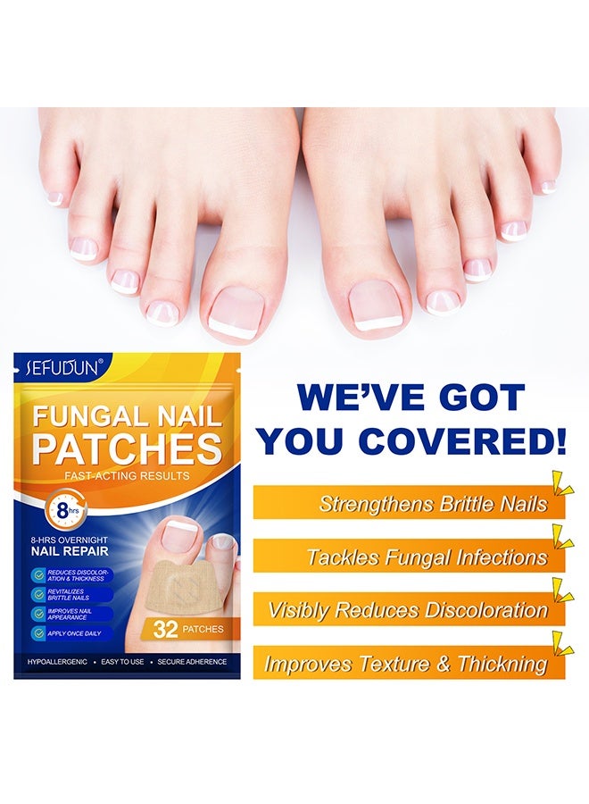 Sefudun 32 Patches Fungal Nail Patches, Overnight Nail Repair Patch, Renews Nails Structure & Improve Discoloration, Soft Nail Thickening Nail Stickers - Image 2