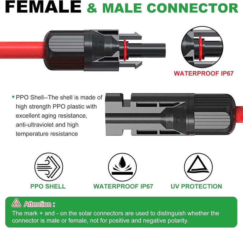 Oududianzi Solar Extension Cable 20Ft, Solar Wire 10AWG, Tinned Copper PV Cable 10Gauge, Solar Panel Cables with Waterproof Connectors for Home Boat RV Outdoor Camping Solar Panels - Image 4