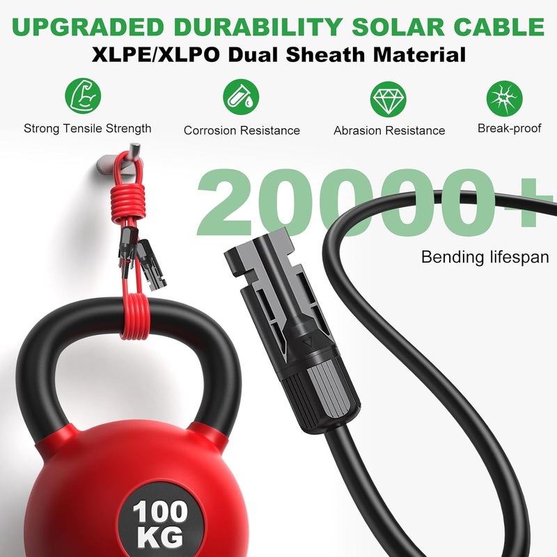 Oududianzi Solar Extension Cable 20Ft, Solar Wire 10AWG, Tinned Copper PV Cable 10Gauge, Solar Panel Cables with Waterproof Connectors for Home Boat RV Outdoor Camping Solar Panels - Image 3