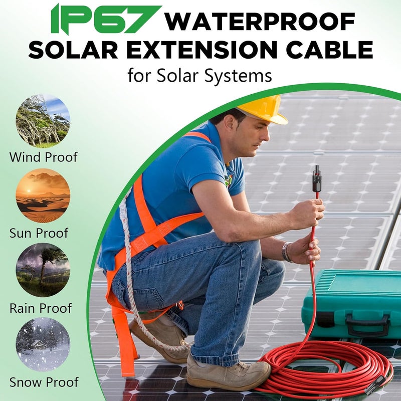 Oududianzi Solar Extension Cable 20Ft, Solar Wire 10AWG, Tinned Copper PV Cable 10Gauge, Solar Panel Cables with Waterproof Connectors for Home Boat RV Outdoor Camping Solar Panels - Image 5
