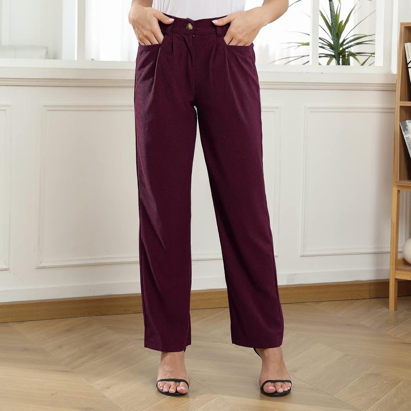 klarako Womens Casual High Waisted Corduroy Straight Leg Pants Loose Comfy Trousers with Pockets - Image 1