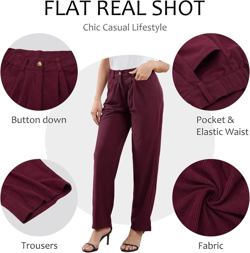 klarako Womens Casual High Waisted Corduroy Straight Leg Pants Loose Comfy Trousers with Pockets - Image 4
