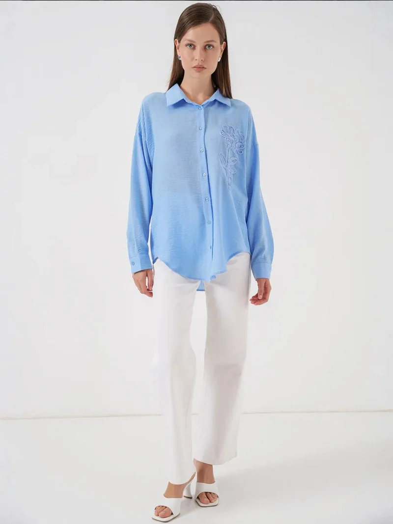 بيغ دارت قميص بأكمام طويلة مطرز بأزرار